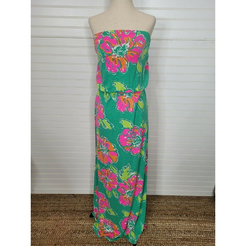Lilly Pulitzer Strapless Green Floral Maxi Dress Sz. XS Amy Spearmint